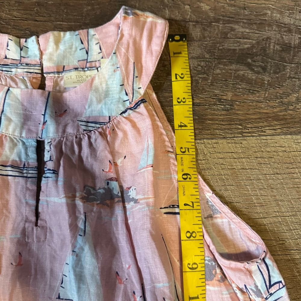 Women's St. Tropez West Pink & Blue Sailboat Maxi Dress S linen - Picture 7 of 12